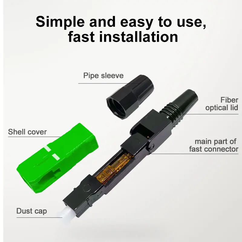 100PCS SC APC Fiber Optic Fast Connector Single Mode Fiber Optic Adapter FTTH Fiber Quick Connector Field Assembly