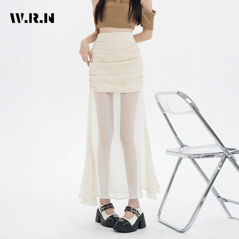 

2024 Summer Korean Hotsweet Style Solid Color Sheath Skirts New Fashion Women's Casual High Waist Slim Fit Female Folds Skirt