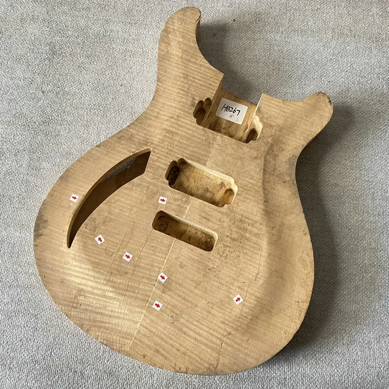 HB267Wood Cracks&Damages SEMI Hollowbody Unfinished Custom Electric Guitar Body Natural Flamed Maple for DIY Replace Special