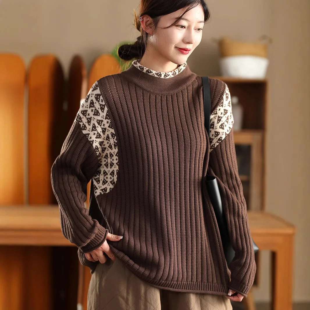 2024 Woman Knitwear No Cotton Loose Fit Print Knit Guangdong Pullovers Pullover Genuine