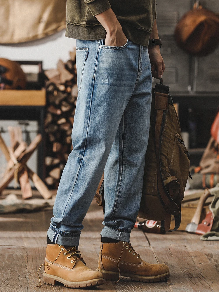 

Classic American Blue Jeans Men's Straight Leg Casual Pants Waed out Autumn Spring Loose Fit Youthful Sle Denim Trousers