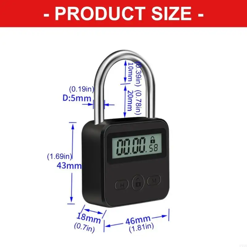 قفل مؤقت إلكتروني قفل معدني للجسم مع جهاز أمان قابل للتعديل من 1 دقيقة إلى 99 ساعة للمنزل والمكتب P9YB