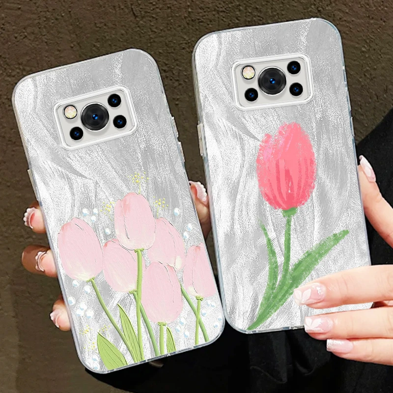 

Tulip Fresh Art For Xiaomi Poco C65 M6 M3 X6 X5 X3 Redmi 13C 12 12C 10C 10 9T 9A 9 Pro 5G Feather Yarn Funda Phone Case