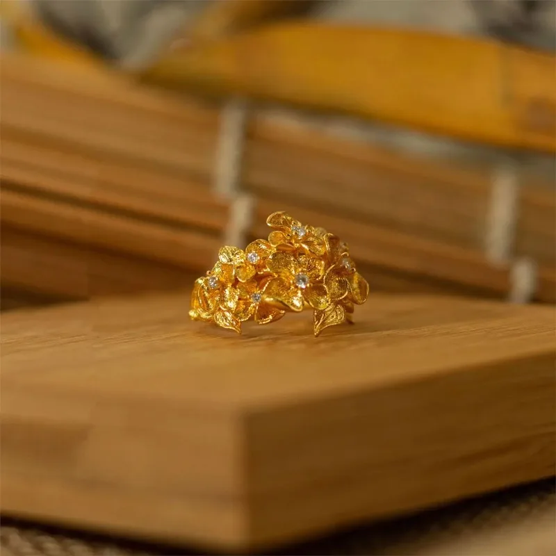 

Women's Open Ring Pure Handmade Brushed Alloy Zircon Jasmine Flower Exquisite Fashion Jewelry Gift