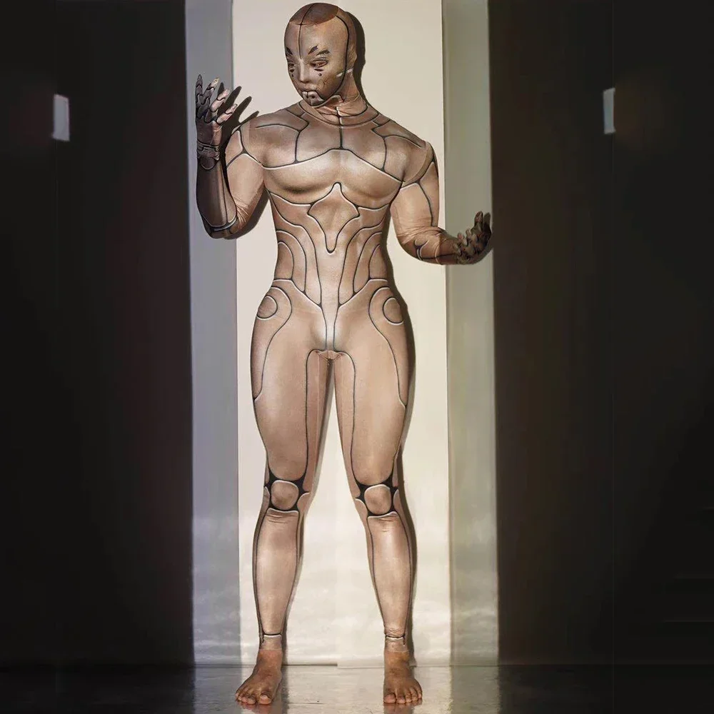 

Fashion Turtleneck Tight Stretch Men Bodysuit Personality Printed Role-Playing Robot Jumpsuit Halloween Performence Costumes
