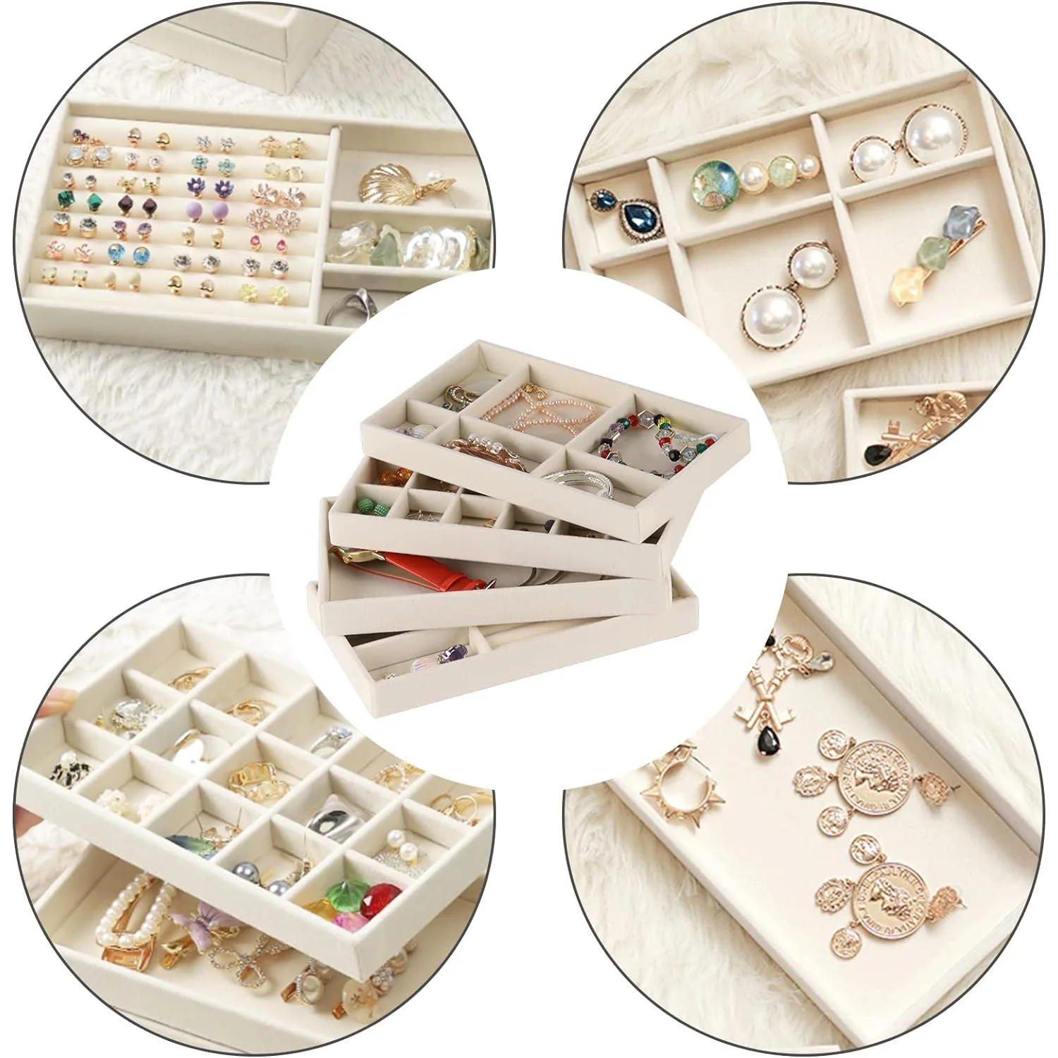 9PCS Velvet Jewelry Storage Shelves, Multi Grid Jewelry Display Panels, Used for Rings, Earrings, Bracelets, Necklaces, Brocades