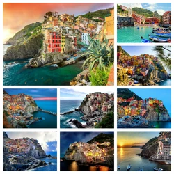 Italy Coast Town Diamond Painting Manarola Cinque Terre Landscape Full Square Embroidery Cross Stitch Hnadwork Gift Room Decor
