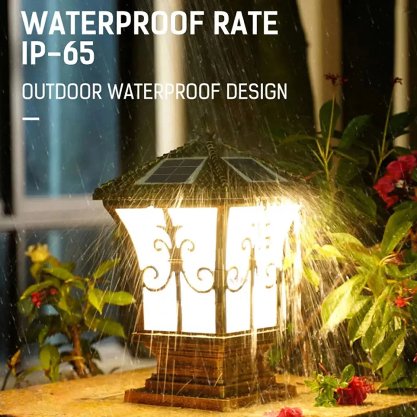

Dual-Mode Solar & AC 85-265V Outdoor Post Light E26 E27 Base IP44 Waterproof Black Pillar Lantern with Remote Control