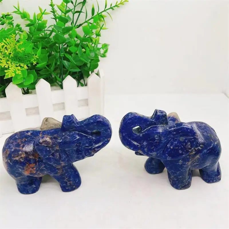 9.8CM Natural Blue Sodalite Elephant Crystal Animal Fish Tank Landscaping Carving Healing Christmas Home Decoration Gift 1pcs