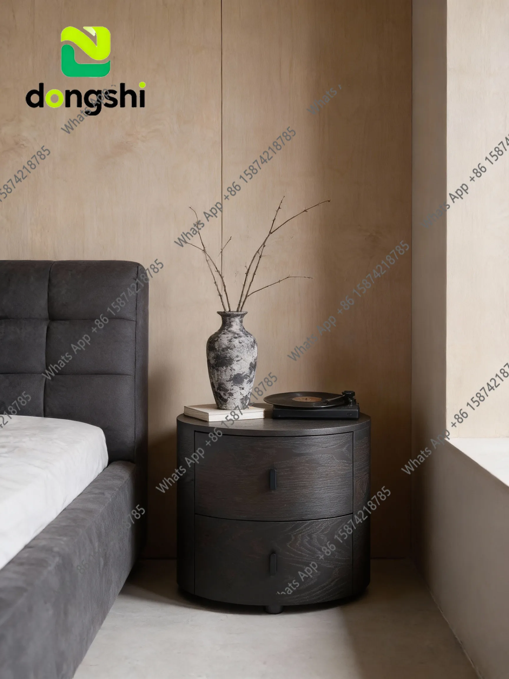 New Italian minimalist designer smoked wood round black premium minimalist modern retro solid wood bedside table