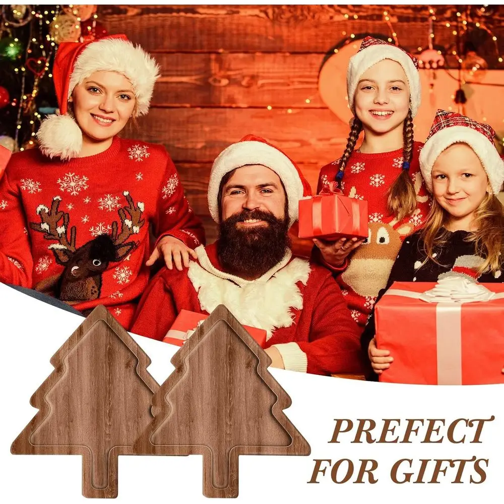 طبق المقبلات لعيد الميلاد من خشب السنط مقاس 12 بوصة مع 6 أطباق تقديم للوجبات الخفيفة والحلويات #6