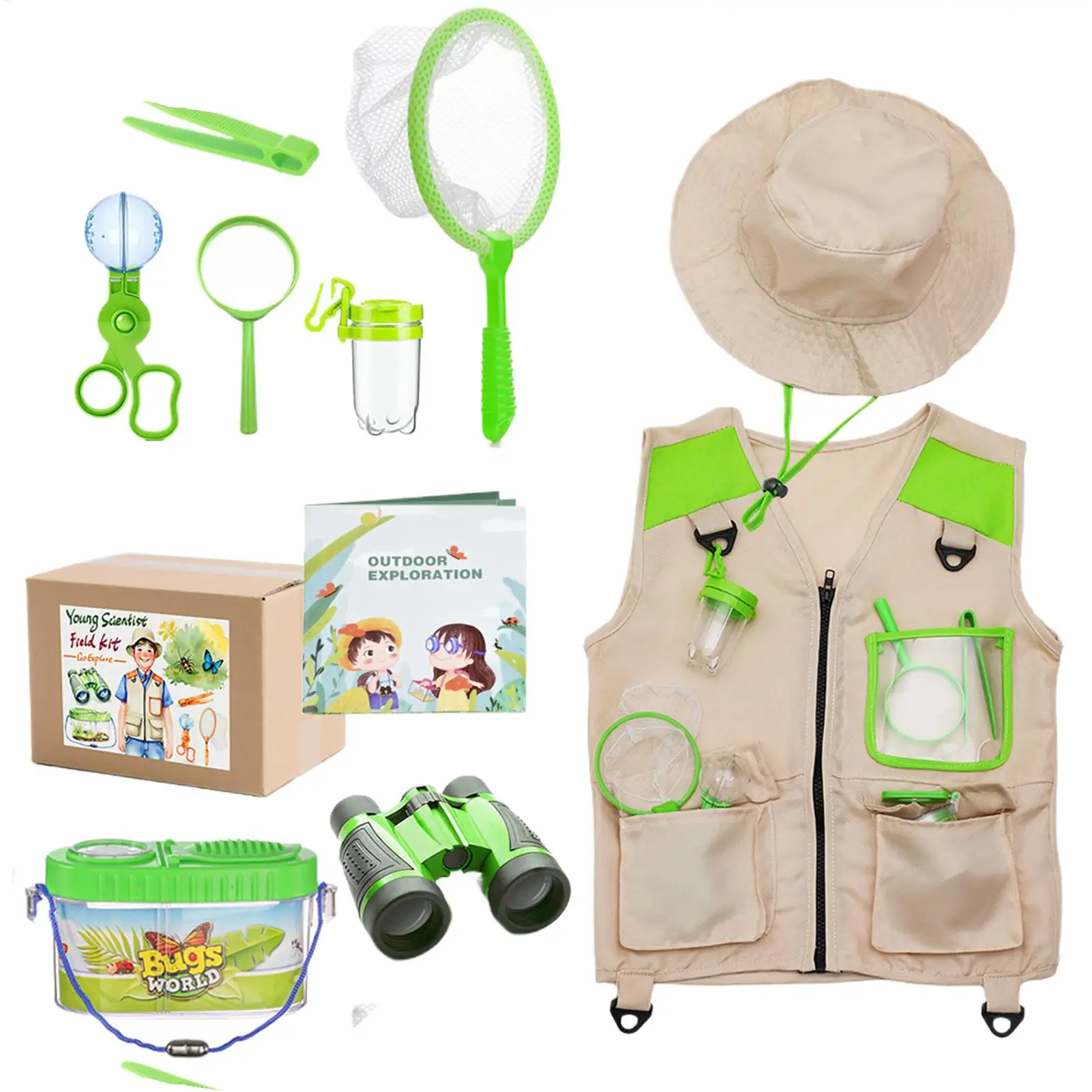 Kids Explorer Kit With Hat Lightweight Breathable Educational Toys Kids Nature Fly Catching Camping Kit For Boys Girls Outdoor