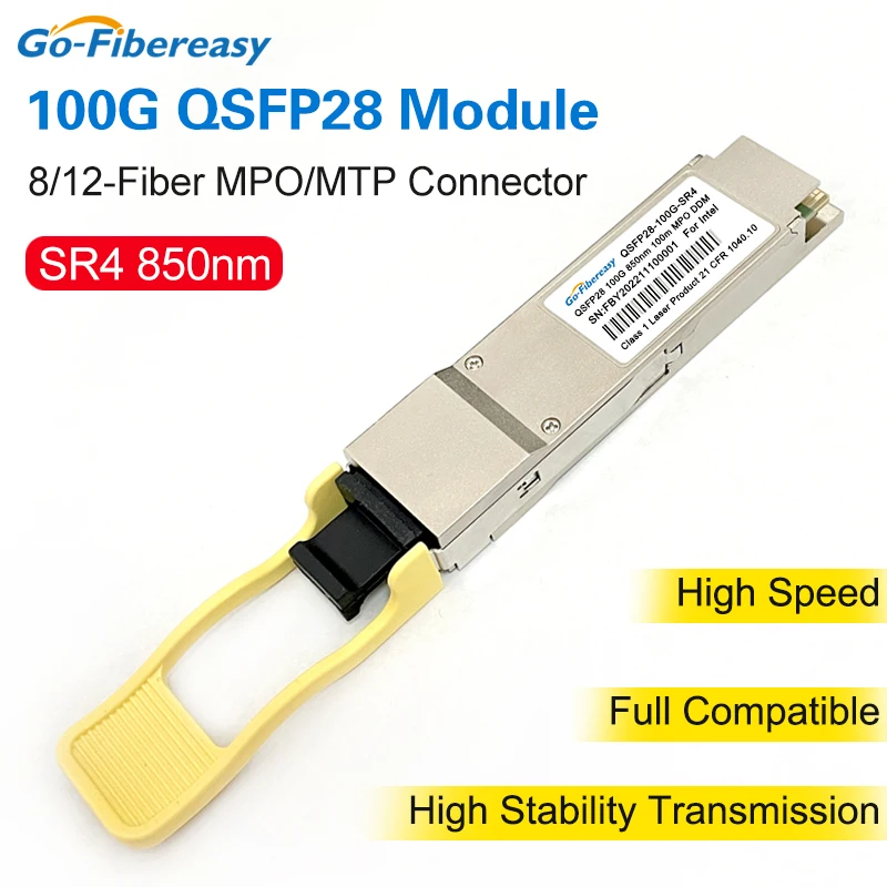 QSFP28 100G SR4 Transceiver Module 100GBASE-SR4 MMF 850nm 100m MPO-12/UPC DDM For Cisco,Mikrotik,Huawei,Juniper Fiber Equipment