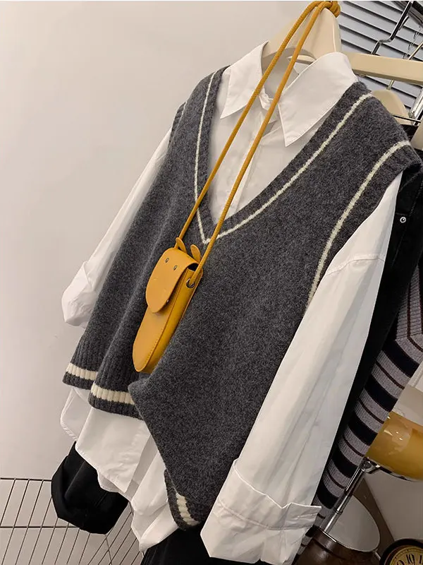 Ay v-ne gilet tricoté femmes début printemps automne hiver Svel vêtements d'extérieur pull épaulette superposition débardeur