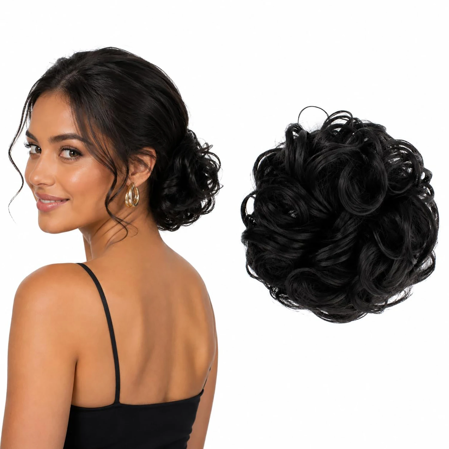 Large Messy Bun Hair Piece Wavy Curly Scrunchie Synthetic Chignon Thick Updo Ponytail Hairpiece for Women Daily Party Hairstyle