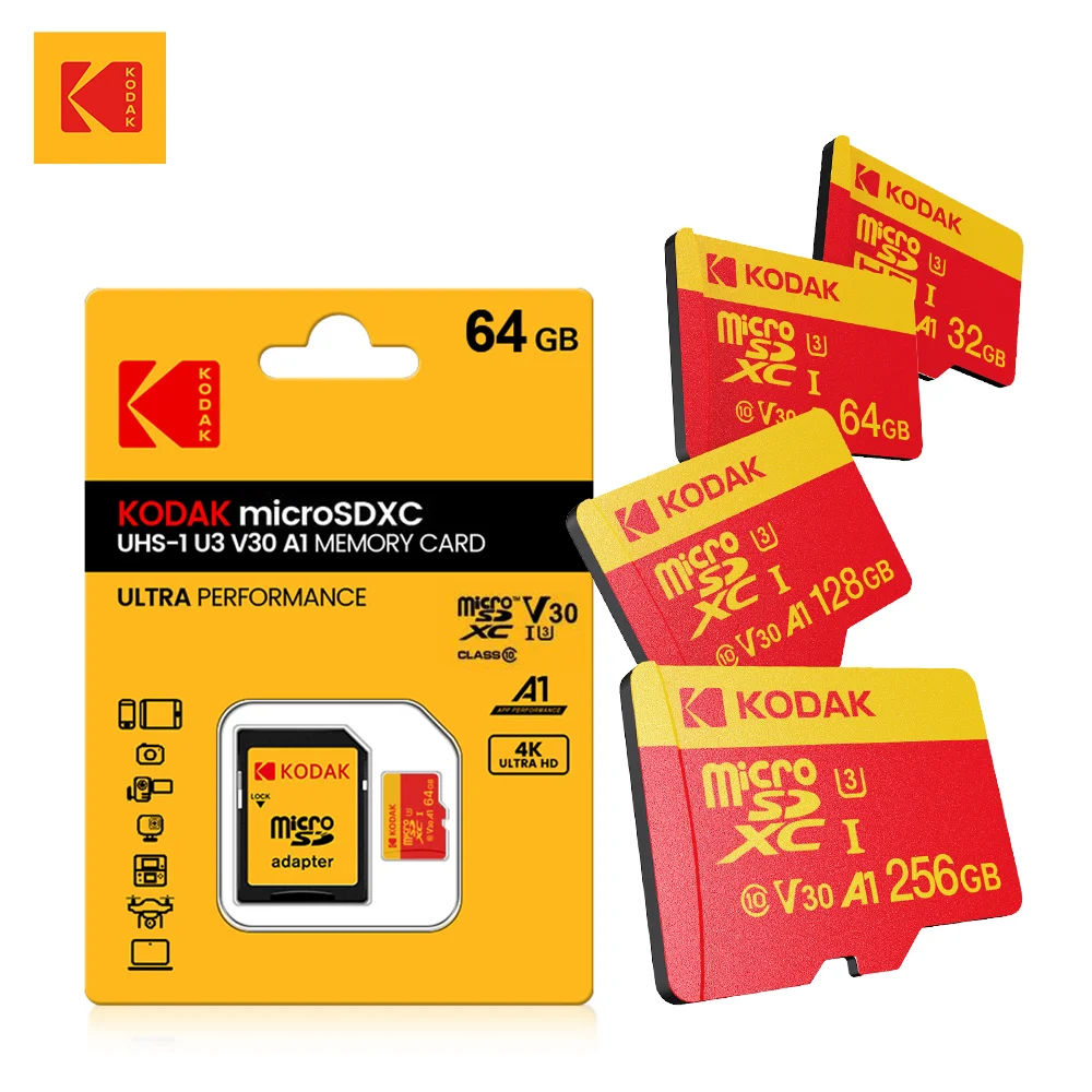 

НОВАЯ карта памяти KODAK C10 Microsd 32 ГБ 64 ГБ 128 ГБ 256 ГБ 512 ГБ TF Flash Card SDXC U3 Micro Sd Card с адаптером для камеры