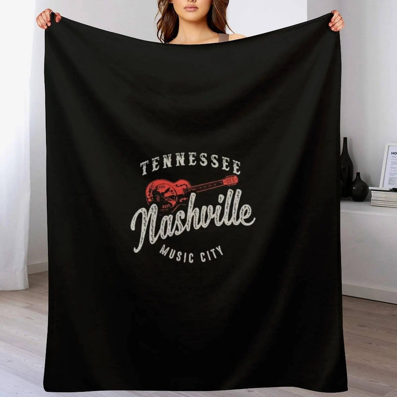 

Nashville Music City USA Guitar Vintage Long Sleeve T-Shirt Throw Blanket For Sofa Thin Hair Flannels Blankets