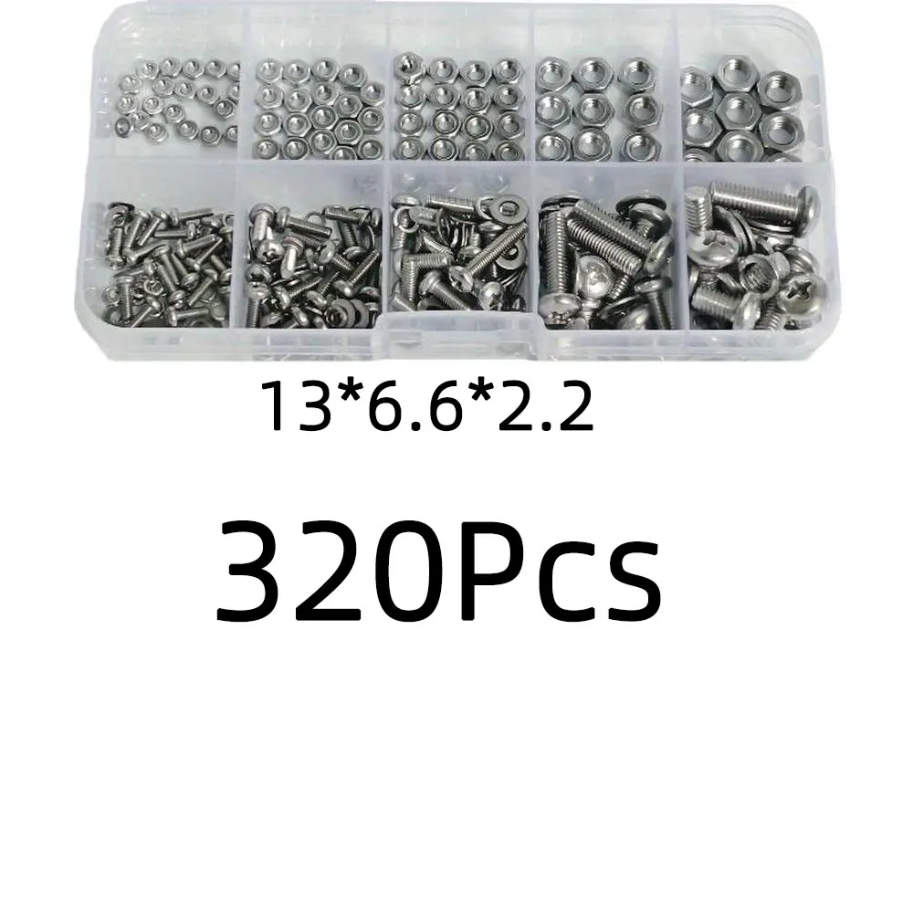 Juego de tornillos, tuercas y pernos surtidos de 320 piezas, tamaños métricos M2–M5, sujetadores duraderos para proyectos de bricolaje – Kit de herramientas esenciales f