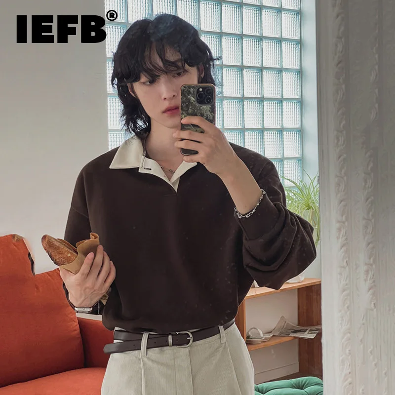 

IEFB мужские толстовки в корейском стиле со свободным отложным воротником, новая простая мужская повседневная одежда контрастного цвета, новая осенняя одежда 9C7812