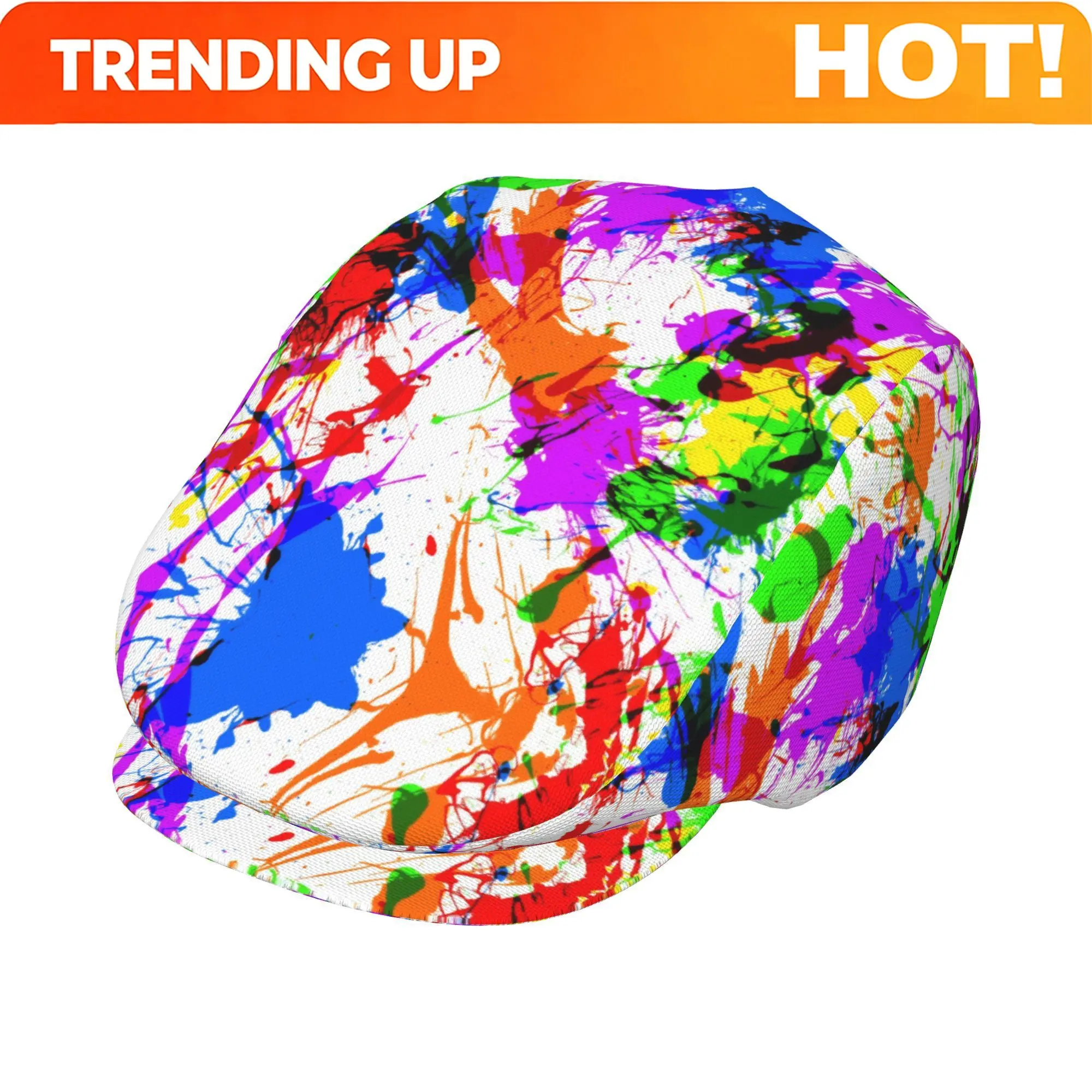 Customization Colorful Splatter Art Cap For Both Men And Women, Featuring An Adjustable Newsboy Style, Beret Design, Ivy Cap, Ca