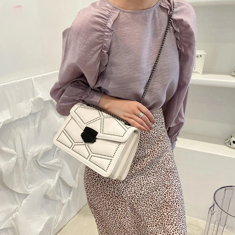 Vintage Rivet Chain Small Shoulder Bags For Women Flap Messenger Bag Fashion Small Square Bag Designer Handbag Bolsa