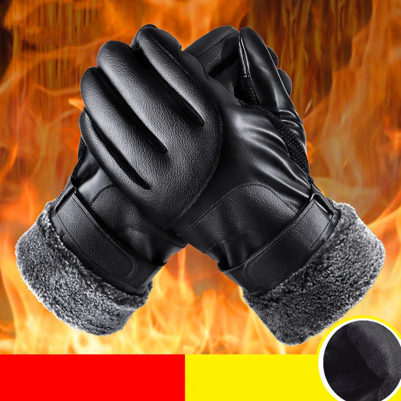 

Windproof Driving Guantes Male Autumn Winter Pu Leather Gloves Plush Men's Gloves Black Winter Mittens Keep Warm Touch Screen