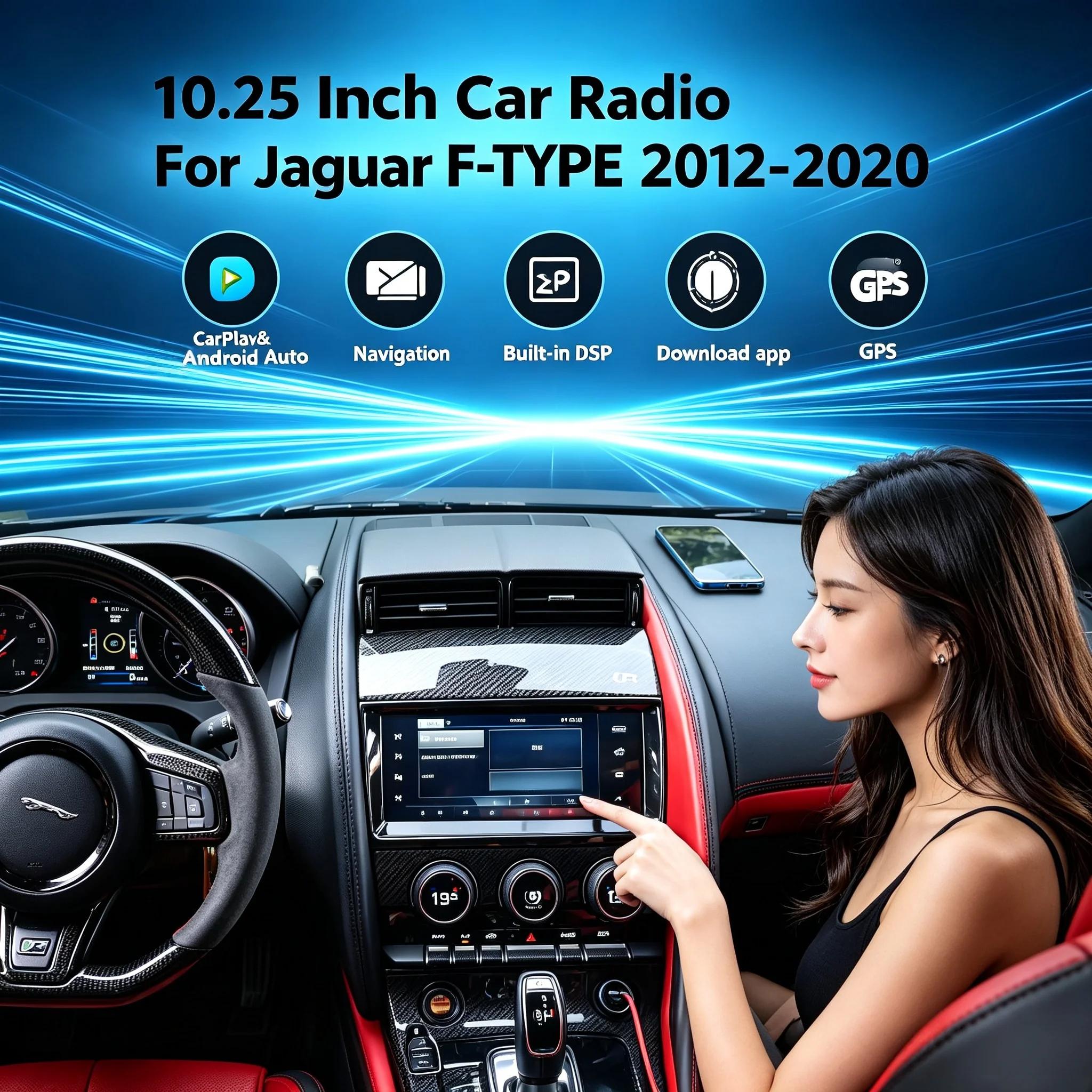 For 2013-2024 Jaguar F-TYPE ScreenRadio CarPlay Multimedia Player Radio CarPlay Retains OEM Menu 4G Qualcomm Android 14
