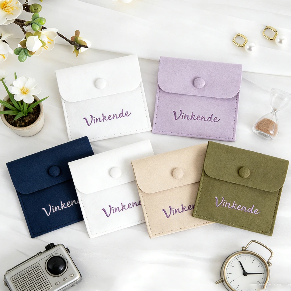 

100Pcs/Lot 6x6cm Jewelry Microfiber Button Bag Custom Logo Velvet Snap Bags Earrings Ring Necklace Bracelet Packaging Pouches