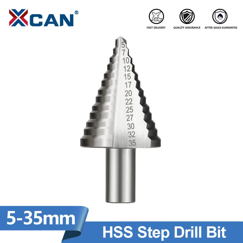 

XCAN 1 шт. 5-35 мм HSS ступенчатое сверло с прямой канавкой ступенчатое конусное сверло по дереву и металлу аксессуары для резки отверстий