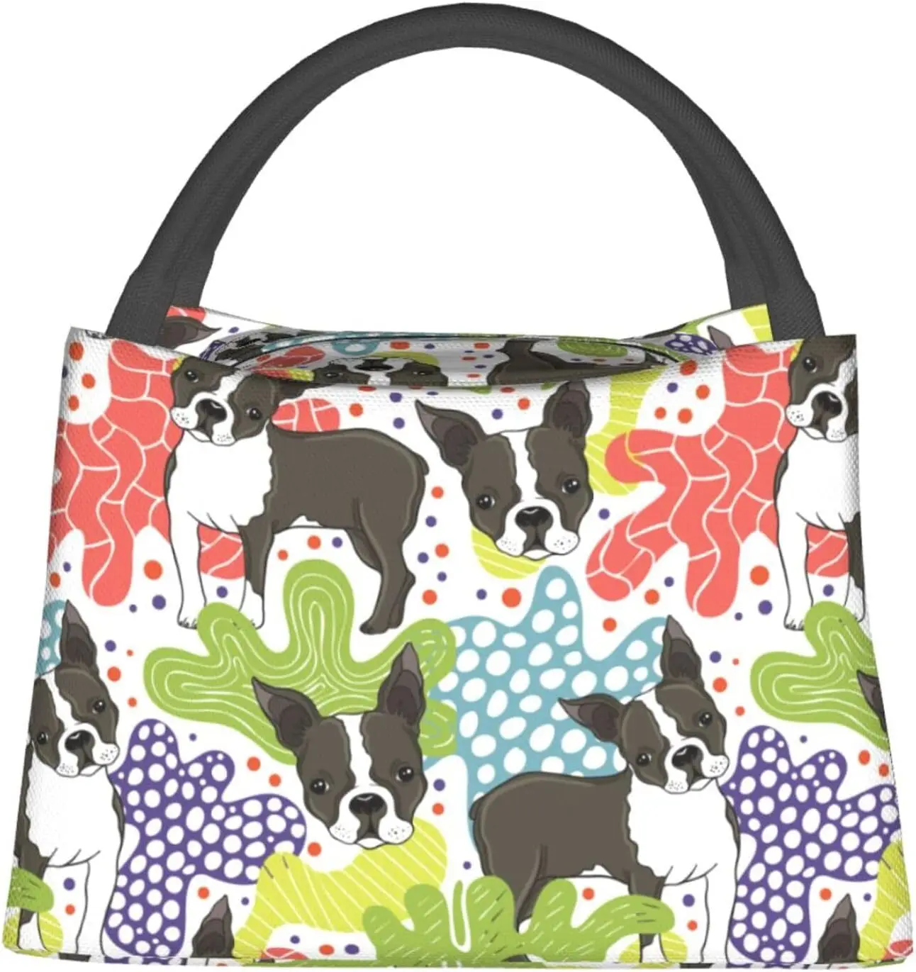 Boston Terrier Dog Doodle Cute Large Lunch Bags Box For Women Men-Cute Adult Insulated Lunchbox Tote For Work