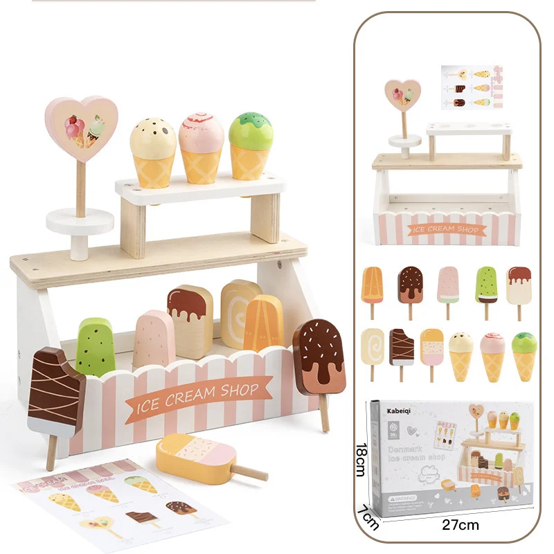 Houten Roze Ijs Stand Fantasiespel Speelgoed Keuken Ijsje Kinderen Speelgoed Vroeg Leren Montessori Educatief Spel