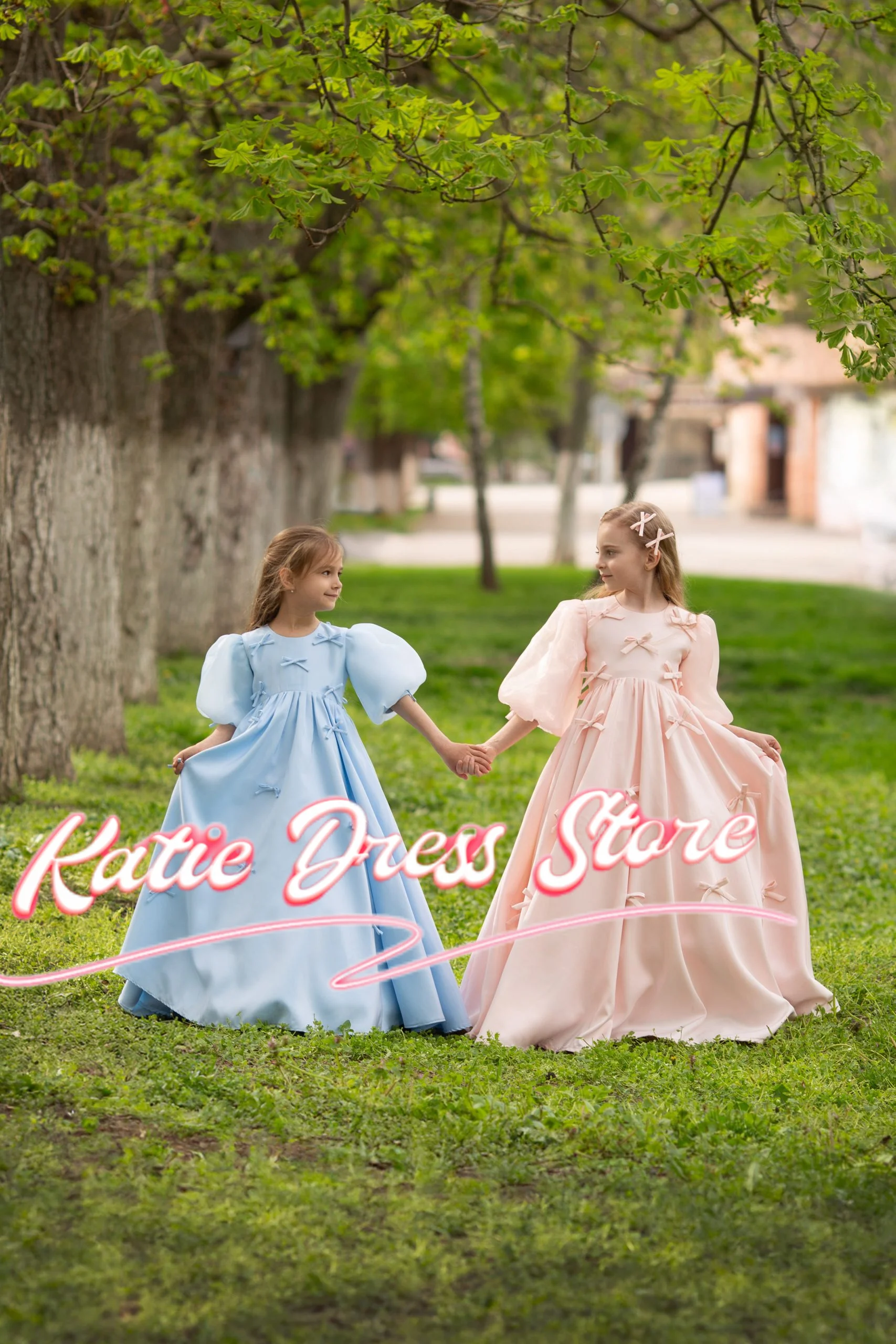 Céu azul cetim flor menina vestido para casamento inchado com arcos princesa crianças festa de aniversário primeira comunhão vestidos de baile personalizado