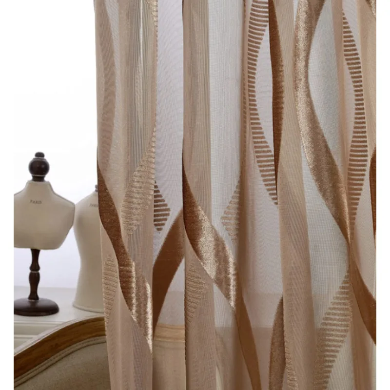 Modern American Simple Cut Velvet Gauze Curtain Light-impermeable Living Room Bedroom Balcony Curtain