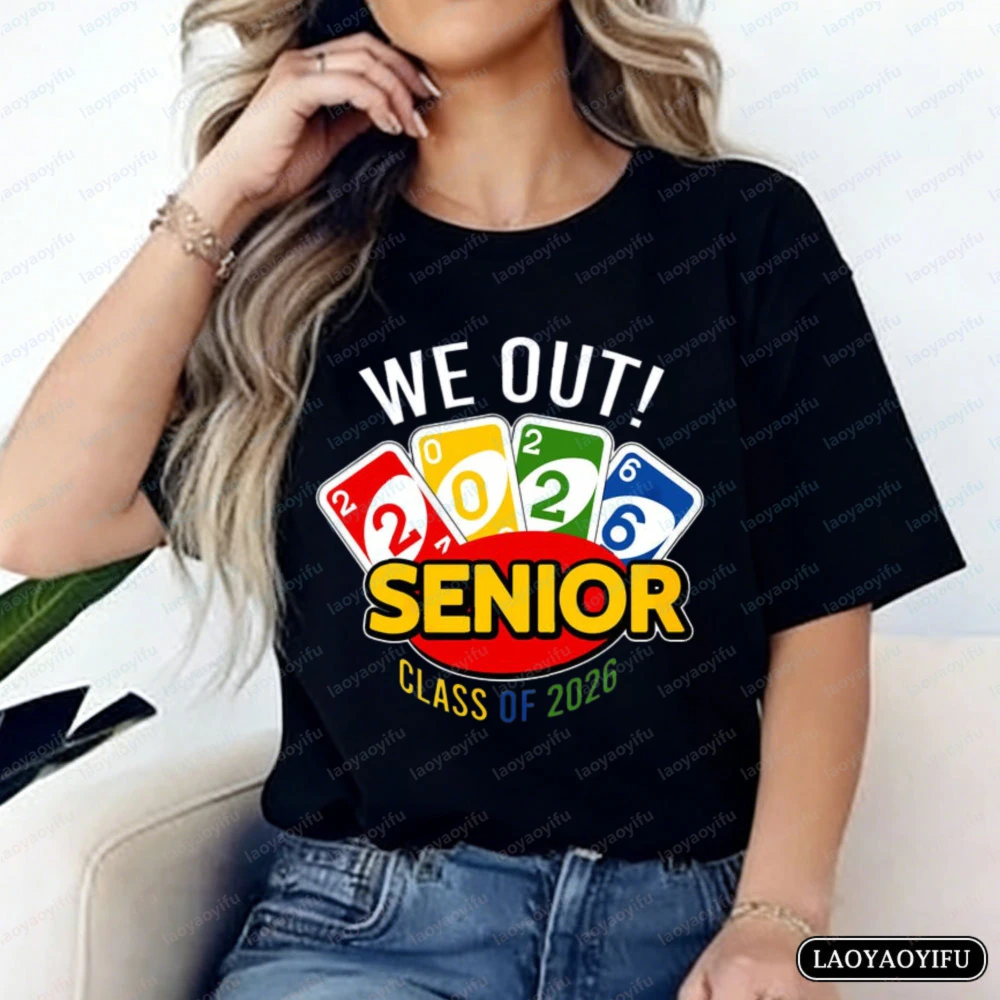 Class of 2026 Senior Cotton T-Shirt UNO We Out! Graphic Tee Graduation Casual Tops Gift for 2026 Seniors Clothes for Women Men