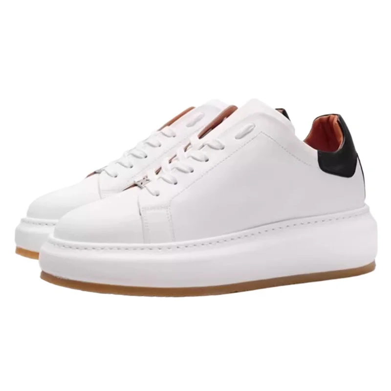 

Genuine Leather Thick Bottom Shoes for Men's Fashionable White Casual Sports Board Shoes Comfortable Couple Sneakers Increasing