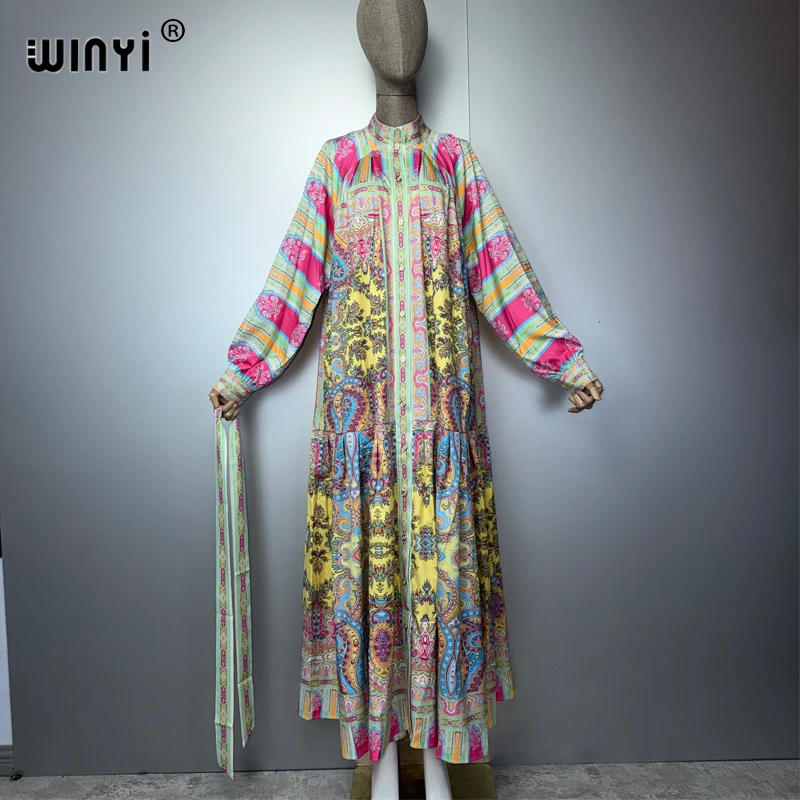 WINYI Luxury Long Kaftan Dress for Muslim Women Middle East Female Loose Holiday Abaya Dubai Party Caftan
