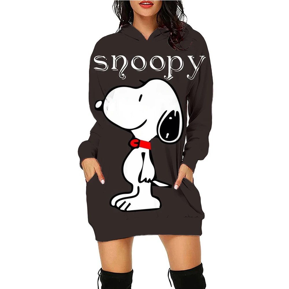 Snoopy Women\'s Hoodies Dress Kawaii Youthful Woman Clothes Streetwear 3D Print S-3XL Y2k High Quality Lovely Winter Black Hoodie