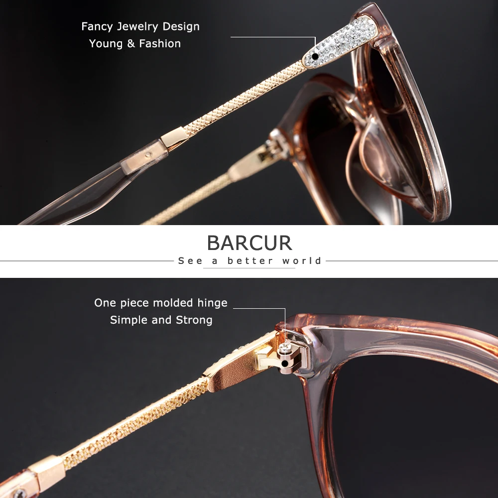 BARCUR Polarized Cat Eye Sunglasses Women Gradient Round Sun glasses for Women oculos lunette de soleil femme