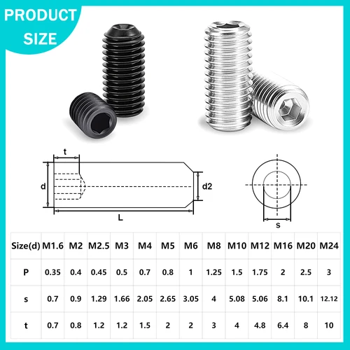 Imagen 2 del producto M1.6 M2 M2.5 M3 M4 M5 M6 M8 M10 DIN916 304 Acero inoxidable Grado 12,9 Acero al carbono Juego de tornillos hexagonales Grub 5-100 piezas