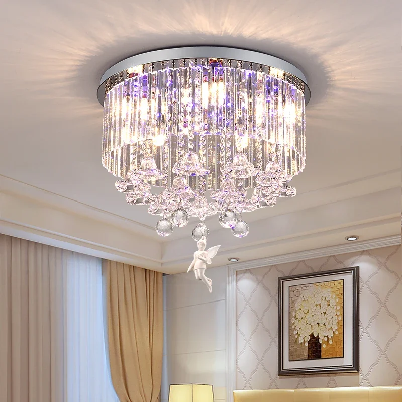 Simple circular crystal light LED ceiling bedroom light remote control dreamy angel bedroom room light fixture