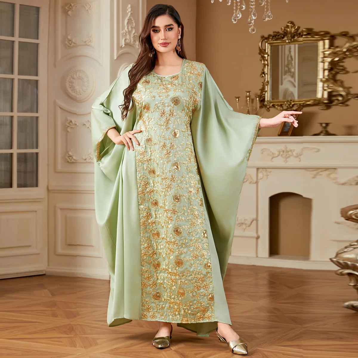 

Eid Arab Muslim Party Dress for Women Abaya Bat Sleeve Jalabiya Long Dresses African Kaftan Vestidos Dubai Ramadan Gown Robe