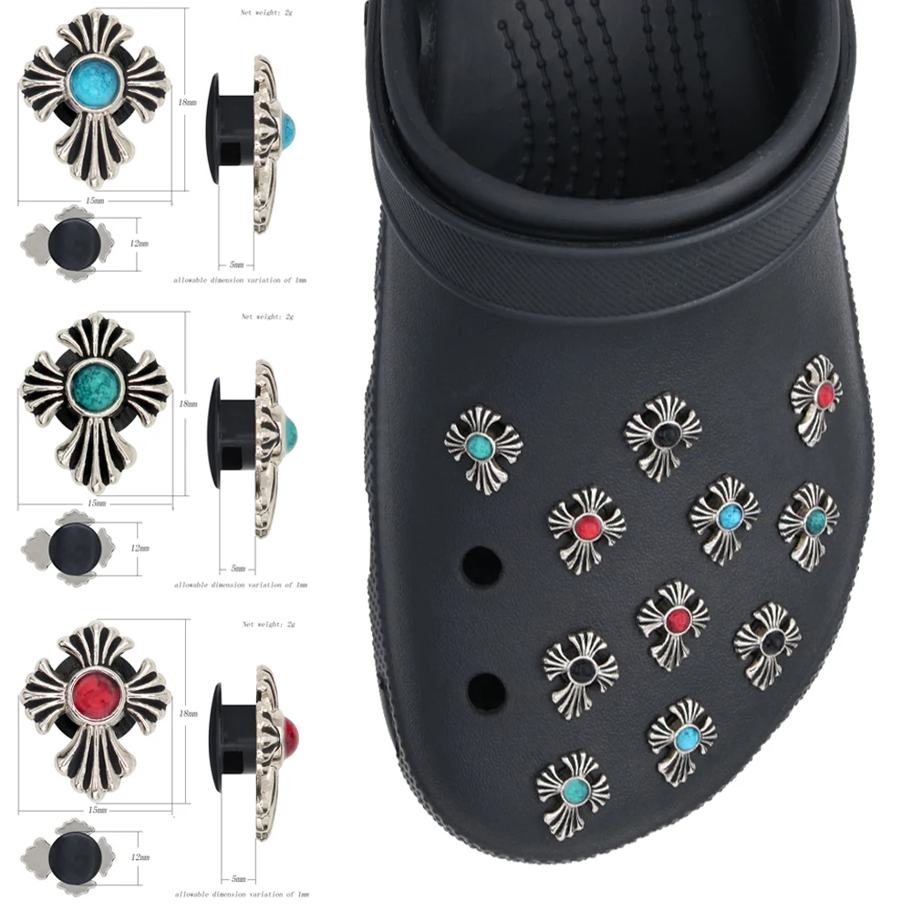 

1 Pcs Shoe Decorations Sandalias De Metal Silvery Cross Shoe Charms Pins Accesorios Pines Para Simulated Turquoise W-34