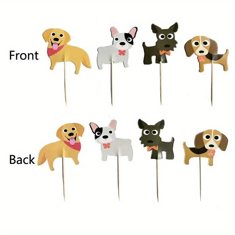 24Pcs Cute Puppy Dog Cupcake Topper Animals Cake Picks Decoration for Kids Birthday Party Baby Shower Pet Themed Party