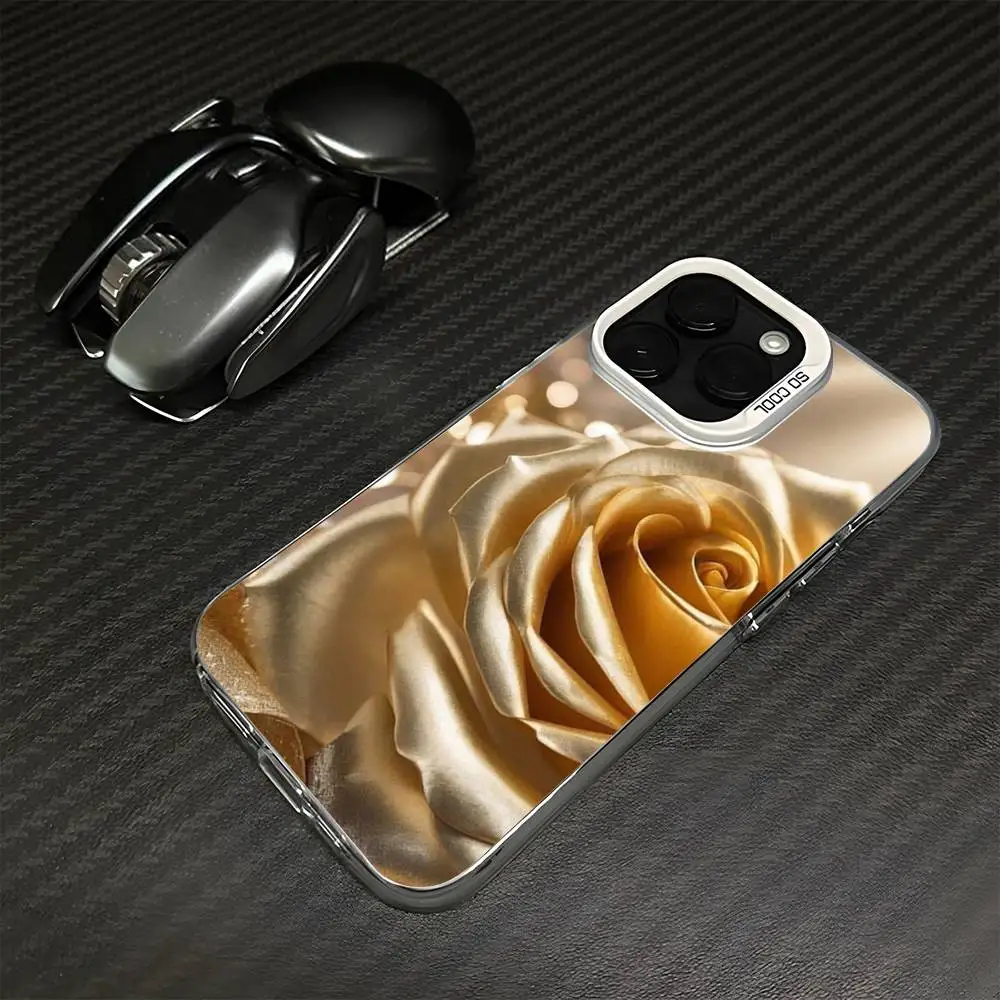 حافظة هاتف جميلة فاخرة باللون الذهبي الوردي لهواتف iPhone 16,15,14,13,12,11,Mini,Pro,MAX غطاء أبيض غير لامع مقاوم للصدمات