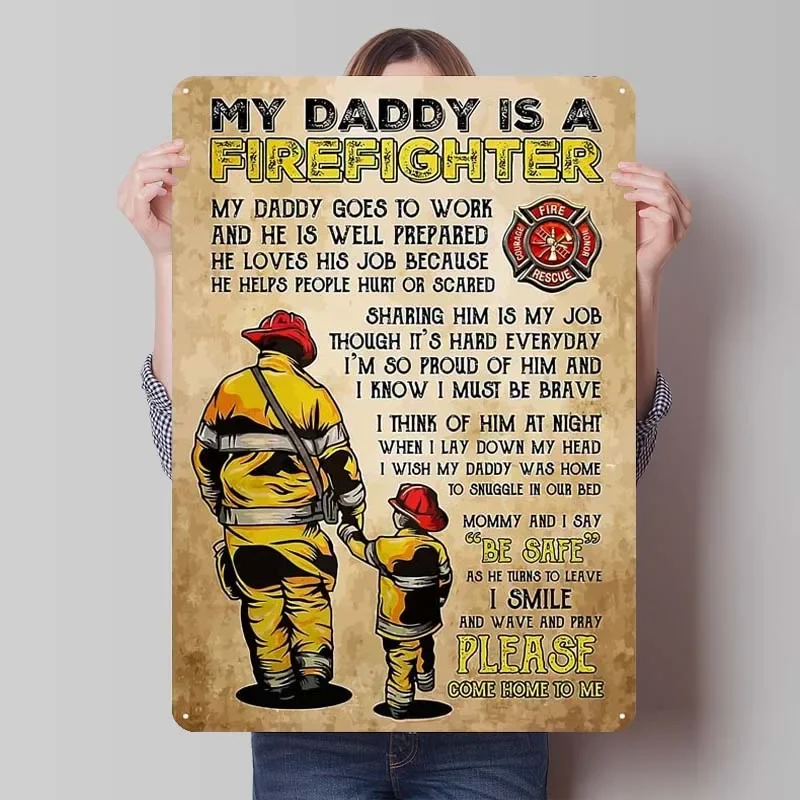 Firefighter Gift Rust Sign Man Cave Vintage Poster Retro Metal Tin Sign for Wall Decoration Decor for Room Home Decorations Art