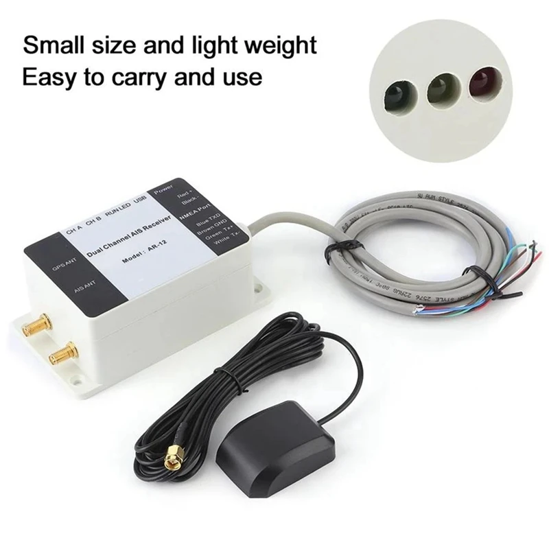 AR-12 Dual Channel Electronics AIS Receiver W/ GPS Antenna GPS USB Yacht Steamship NMEA Port Navigator for Marine Boat