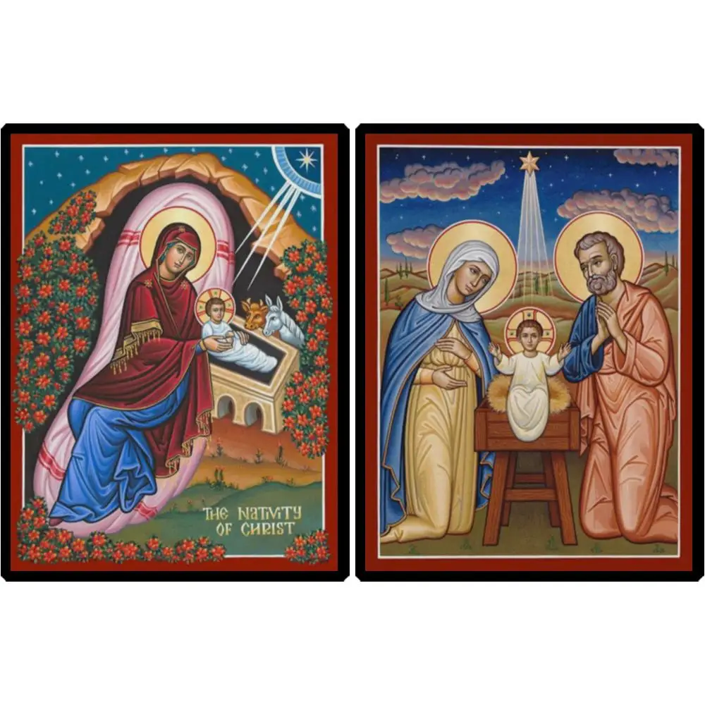 Nativity of Christ Icon of the Great Feasts Canvas Print Greek Orthodox Byzantine Art Large Religous Wall Decor for Baptism Gift