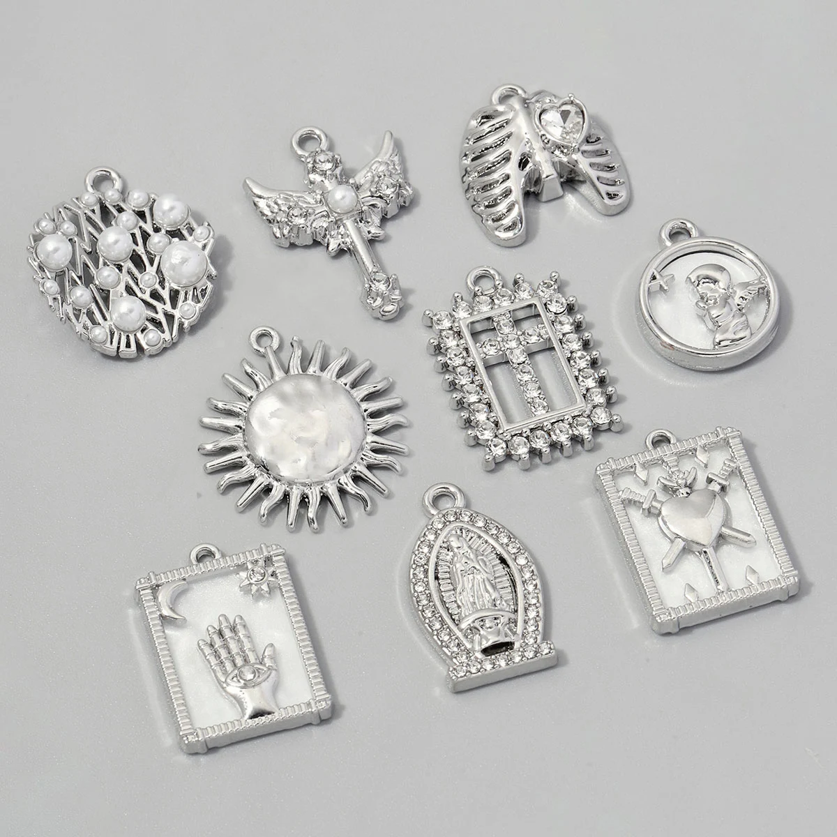 7pcs/lot High Polished Wing Cross Heart Diy Charms Cupid Virgin Mary Prayer Zinc Alloy Pendant Women Necklace Jewelry Making