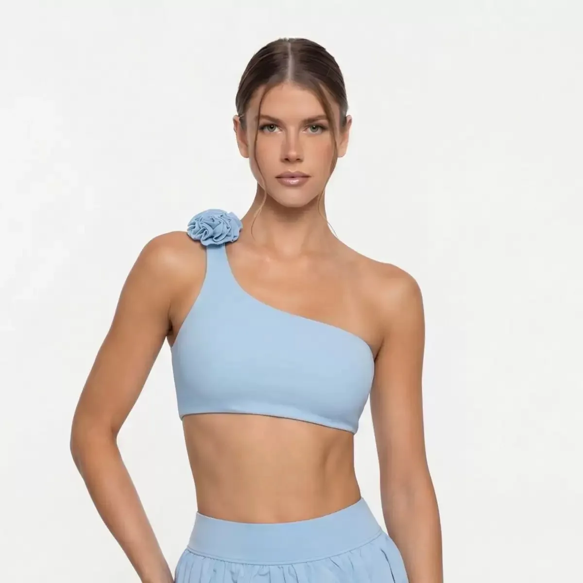 

Solid Color Sexy One-Shoulder Women's Underwear Slim Fit Ladies 3D Flower Yoga Bra Gym Top Women Fitness Workout Yoga Clothing