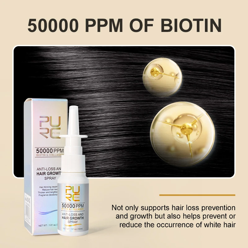 PURC-Biotin رذاذ نمو الشعر للرجال والنساء ، علاج تساقط الشعر ، نمو سريع ، رذاذ العناية بالشعر ، رشاقته النفط